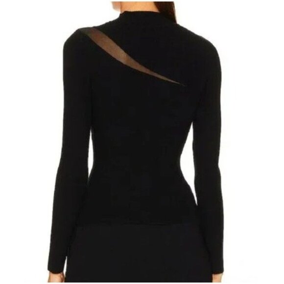 Milly Sheer Cut Out Long sleeve Top Knit Black Coquette Size L Revolve $325 - Picture 2 of 7